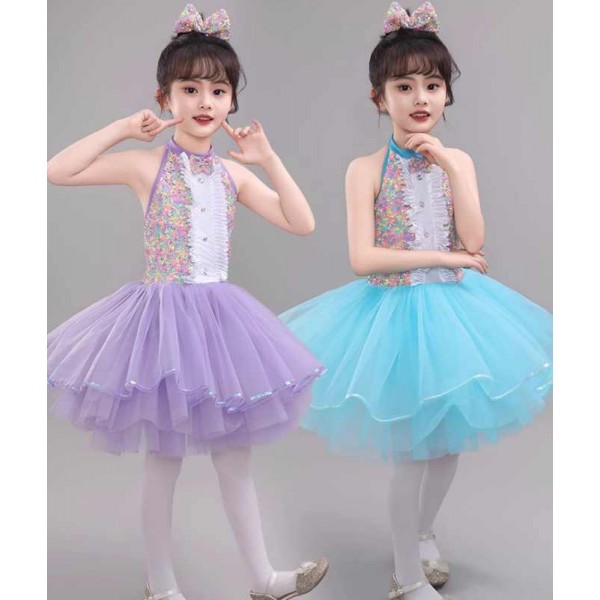 Girls kids purple blue sequin tutu skirts toddlers ballet dance dress jazz dance costumes princess dress for children